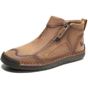 JiuQing Heren Italiaanse Handgemaakte Outdoorlaarzen Instap-Casual Chukka-Laarzen Met Zijrits Lichtgewicht,Geel,38 EU