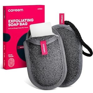 Caveem Zeepbespaarzak, ruwe exfoliërende zeepzak voor zeep in blokvorm, zeepnetzakhouder voor was- en droogzakken, zeepzak, sponszak voor douche en bad (2 stuks)