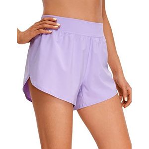 CRZ YOGA Women's High Waisted Running Shorts - Side Split Quick Dry Sports Shorts Lichtgewicht Gym Shorts met voering Lila S