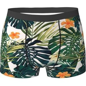ZJYAGZX Tropische zomer Hawaiiaanse bloem palmbladeren print heren boxerslips - comfortabele ondergoed trunks, ademend vochtafvoerend, Zwart, L