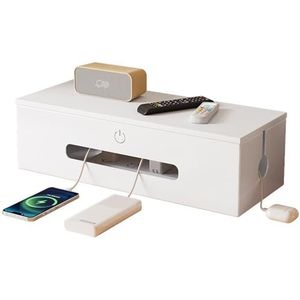 Kabelbeheer in Scandinavische stijl for de woonkamer, metalen stekkerdooshouder van koolstofstaal for kabelopslag van tv/computer/router/spelcomputer(White,32 * 16 * 11.9CM)