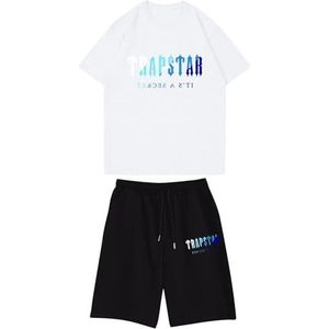 Trapstar kinder T-shirt met korte mouwen herensportpak,2-delige joggingbroek van trapstar-katoen met korte mouwen,100-160,jongen,deerntje,Zomer casual trainingspak(Color:4,Grootte:140(child))