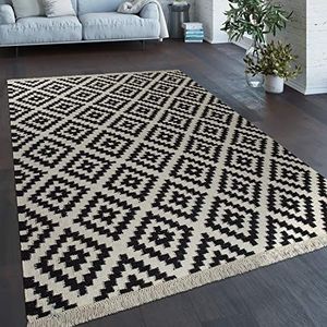 Vloerkleed Modern Marokkaans Patroon Handgeweven Scandinavisch Ruiten Franje Geel Wit, Maat:80x150 cm