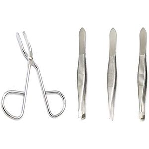 Luxxii (1 stuk) Schaarvormige wenkbrauw rechte punt met (2 stuks) platte pincetten Clip - Flat Tip Pincet Haarplucker voor haar en wenkbrauwen Persoonlijke verzorging (Zilverkleur)
