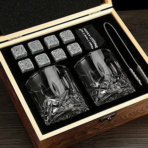 Whiskey Stones Gift Set-Wit Graniet Chilling Whiskey Rocks - Whiskey Bril in Houten Doos Gift Set-Beste Drinkgeschenken voor Mannen Papa