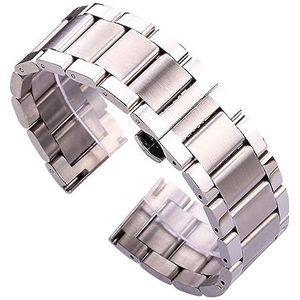CBLDF 18 20 21 22 23 24mm Horlogebanden Massief Roestvrij Staal Zilver Mannen Horloge Band Armband Dubbele Vouw Deployment Sluiting Band (Color : Middle brushed, Size : 18mm)