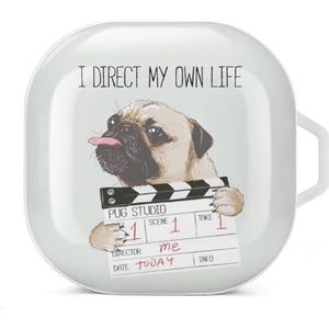 Mopshond en regisseur's leisteen oordopjes hoesje compatibel met Samsung hard shell beschermhoes witte stijl