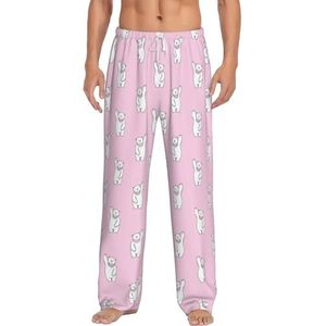 Polar Bear Roze Mannen Lange Lounge Wear Broek Nachtkleding Pyjama Bottoms Nachtkleding Nachtkleding Met Zakken En Trekkoord, Wit, S