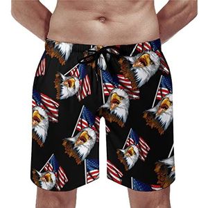 Vintage Amerikaanse vlag Bald Eagle heren zwembroek casual strand shorts met compressie voering sneldrogende badmode met zakken S