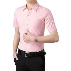 Heren Zomer Zakelijk Dunne Korte Mouwen Shirt Mannen Eenvoudige Mode All-Match Revers Knop Solid Slim Shirt, Pnnrk, L