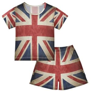 YOUJUNER Kinderpyjama-set vintage Britse vlag T-shirt met korte mouwen zomer nachtkleding pyjama loungewear nachtkleding voor jongens meisjes kinderen, Meerkleurig, 5 jaar