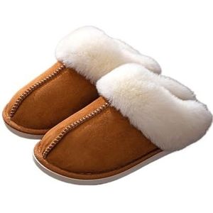 QAUUCP Slippers Vrouwen Winter Warm Platte Bont Slippers Vrouwen Faux Suede Pluizige Harige Thuis Slides Vrouw Comfort Antislip Indoor Vloer Katoenen Schoenen, Bruin, 40-41(fit 39-40)