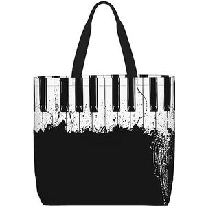 OdDdot Zwart En Wit Strepen Print Tote Bag Voor Vrouwen Opvouwbare Gym Tote Bag Grote Tote Tassen Vrouwen Handtas Voor Reizen Sport, Piano, Eén maat