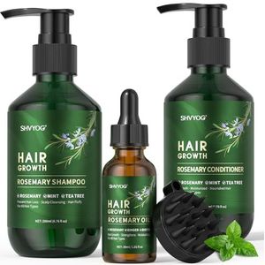 Rozemarijn Shampoo Conditioner Set, Rozemarijn Haargroei Olie met Munt Biotine, Biologische Anti Haaruitval Shampoo, Reinigt, Hydrateert Haar, 3-delige Set Cadeaus voor Mannen Vrouwen, 200ml*2+30ml