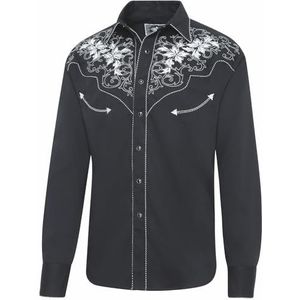 Westernhemd Garth – zwart met mooi borduurwerk en bies met koord. Stars & Stripes