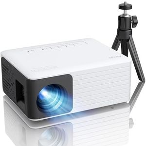 Mini-projector, videoprojector, 1080p, Full HD, ondersteunt 720p native, AKIYO O1, draagbare overheadprojector, 180 inch thuisbioscoop, zoom 25%, compatibel met Firestick USB HDMI-smartphone (statief