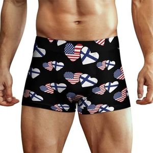 Finland Amerikaanse vlag Hart Finse Amerikanen Liefde Heren Boxer Slips Hoge Tailleband Zacht Ondergoed Stretch Trunks Panty