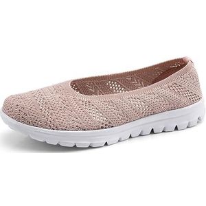 Dames Vrijetijdswandelschoenen Mode Holle Sportschoenen Zomer Ademend Gebreide Mesh-sneakers Klassieke Instappers Lichtgewicht Comfortabele Zachte Zool Orthopedische Schoenen (Color : Pink, Size : 3