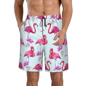 PHTZEZFC Roze Flamingo's Print Strandshorts voor heren, zomershorts met sneldrogende technologie, licht en casual, Wit, S
