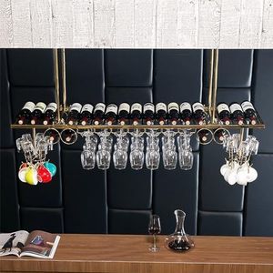 Wijnrekken Roestvrijstalen wijnrek | Hangtype | Moderne minimalistische stijl | Verstelbare metalen plafondwijnglashouder Display (Color : Gold, Size : 80cm x 35cm)