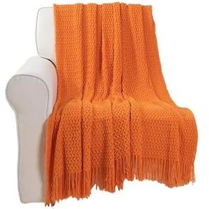 130x150cm Plaid Plaids Zacht Comfortabel Decoratief Beddeken Sofa Deken Bedsprei Op Het Bed(Oranje)