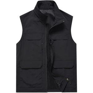 Pegsmio Outdoorvest voor heren met grote zakken, slim fit, opstaande kraag, jas, streetwear vest, Donkerblauw, 4XL