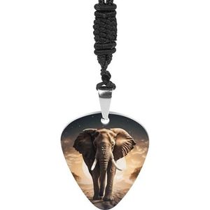 Afrikaanse Olifant Gitaar Pick Ketting Metalen Hanger Charm Chain Ketting Sieraden Gift