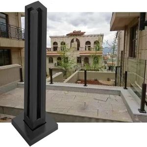 SAFWELAU Leuningrails dek balusters patio veranda zwembad, indoor hal glazen baluster kolom met spigots sleuven, zwart roestvrij staal vierkant (kleur: hoekpaal, maat: 110 cm)