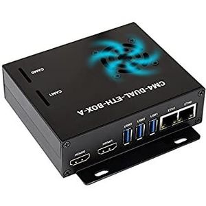 Dual Gigabit Ethernet-mini-computer, gebaseerd op Raspberry Pi Compute Module 4 (niet inbegrepen), Waveshare CM4 Dual ETH Base Inside, metalen behuizing, met ventilator