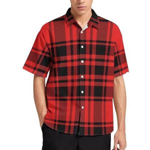 Buffalo Rood Zwart Plaid Zomer Heren Shirts Casual Korte Mouw Button Down Blouse Strand Top met Zak L