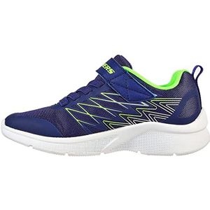 Skechers Microspec sneakers voor jongens, Marineblauw Textiel Lime Zilver Trim, 13.5 UK