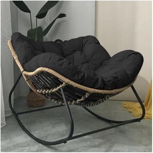 Schommelstoel for buiten, patio-ei-stoel met kussen, metalen wit frame, rotan-ei-stoel for woonkamer, tuin (zwart)(Black)
