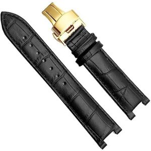 dayeer Echt lederen horlogeband voor GC gekerfde heren- en dameshorlogeriem met roestvrijstalen vlindergesp (Color : Black White Gold, Size : 20-11mm)