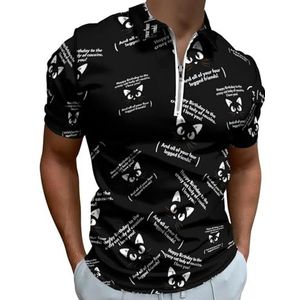Gelukkige Verjaardag Aan De Gekke Kat Half Zip-up Poloshirts Voor Mannen Slim Fit Korte Mouw T-shirt Sneldrogende Golf Tops Tees 2XS
