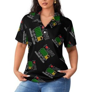 I Love Garbage Trucks dames poloshirts met korte mouwen casual T-shirts met kraag golfshirts sport blouses tops 5XL