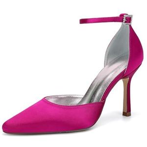 Hakken Met Gesloten Teen Voor Dames Stiletto's Trouwjurk Pumps Enkelbandje Puntige Neus Bruiloft Bruid Avondfeest Kantoorschoenen,Fuchsia,43 EU