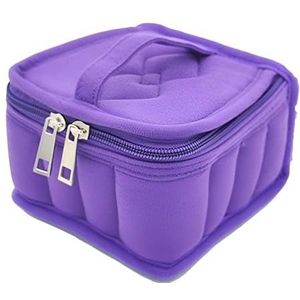 Doos met 16 flesjes voor etherische olie, parfumbox, flessenhouder, nagellak, cosmetica-opbergtas, zachte ritssluiting, paars, Paars, Eén maat