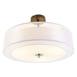 QAZQA - Moderne plafondlamp wit 50 cm 3-lichts - Drum Duo | Woonkamer | Slaapkamer | Keuken - Stof Cilinder - E27 Geschikt voor LED - Max. 3 x 40 Watt