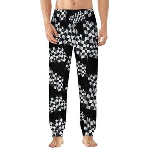 Zwart-witte geruite racevlag heren pyjama broek zachte lounge bodems lichtgewicht slaapbroek