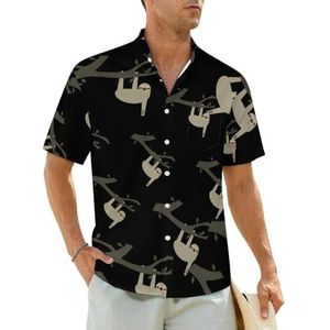 Luiaard Climb Tree herenhemden korte mouwen strandshirt Hawaiiaans shirt casual zomer T-shirt 3XL
