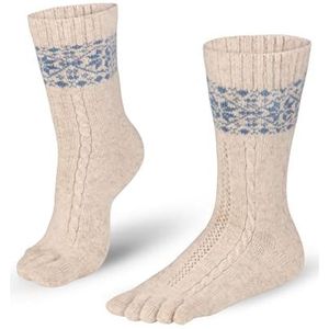 Knitido Merino Cashmere Snowflakes, zachte, warme winterteensokken, beige/blauw (107), 39-42 EU