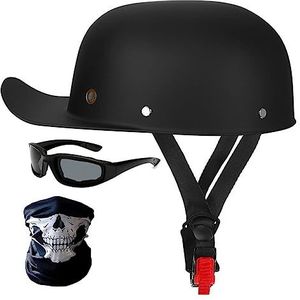 Motorcycle Half Helm,Baseball Cap Retro Open-Face Helm Voor Mannen Vrouwen met Riding Glasses Riding Vizier ECE Certified Half Shell Jet Motorbike Helm57-62cm