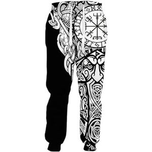 Nordic Viking Joggingbroek Joggerbroek Heren Mythologie Bedrukte Levensboom Totem Casual Broek, Middeleeuwse Kleding Wijde Pijpen Broek Met Zakken (Color : B, Size : S)