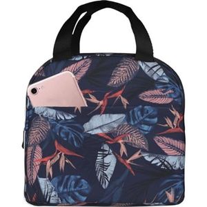 SABFWF Blauw en Oranje Vogel Print Unisex Geïsoleerde Lunch Tas Hoge Dichtheid Oxford Doek Lunch Box Bag Volwassen Lunch Zakken