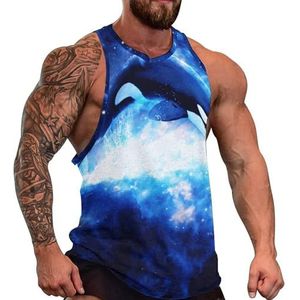 Space Whale Tanktop voor heren, grafische mouwloze bodybuilding-T-shirts, casual strandshirt, grappige gymspieren