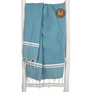 ZusenZomer Fouta Hamamdoek SOUSSE 100x190 cm – Hamam Handdoek Strandlaken Saunadoek - 100% Katoen - Licht en Dun - Fairtrade Hamman Handdoeken (Petrol)