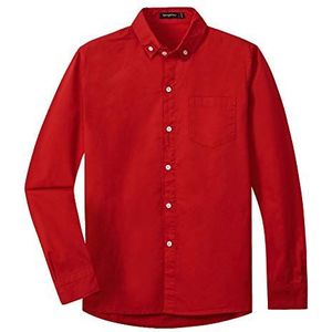 Spring&Gege Effen jongensshirt met knoopkraag, casual schooluniform voor kinderen, van katoen, rood, 7-8 Jaar