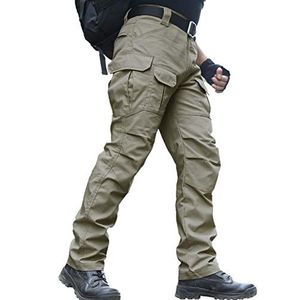 Waterbestendige broek voor heren Relaxed Fit Tactical Combat Army Cargo-werkbroek met meerdere zakken (#56 kaki, Tag L)
