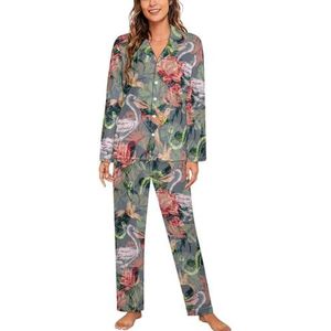 Tropisch fantasiepatroon pyjamasets met lange mouwen voor vrouwen, klassieke nachtkleding, nachtkleding, zachte pyjama's loungesets