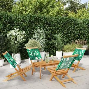 XGWKCNV Tuinmeubilair die Tuinstoelen 4 PCs Groene Stof en Stevige Houten Openluchtzitplaatsen vouwen